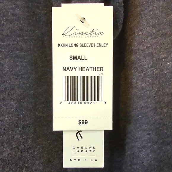 KINETIX Mens Size Small Navy Heather Luxury Casual Long Sleeve Henley Shirt BNWT - Picture 5 of 7